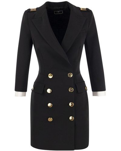 Elisabetta Franchi Double Breasted Coat Dress - Black