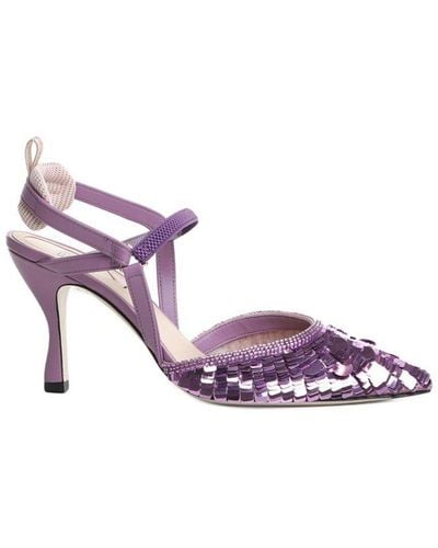 Fendi Sequin-embellished High-heeled Slingback Pumps - Pink