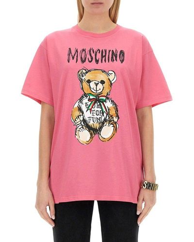 Moschino Teddy Bear Printed Crewneck T-shirt - Pink