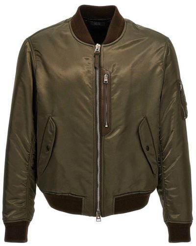 Tom Ford Leather-trimmed Shell Bomber Jacket - Green