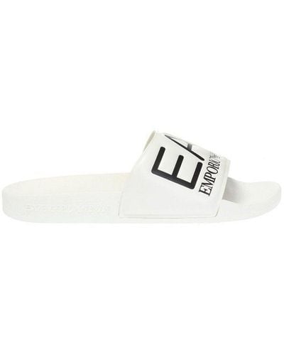EA7 Logo-embossed Open Toe Slides - White