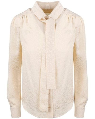 Saint Laurent Lavalliere Collar Silk Bluse - White