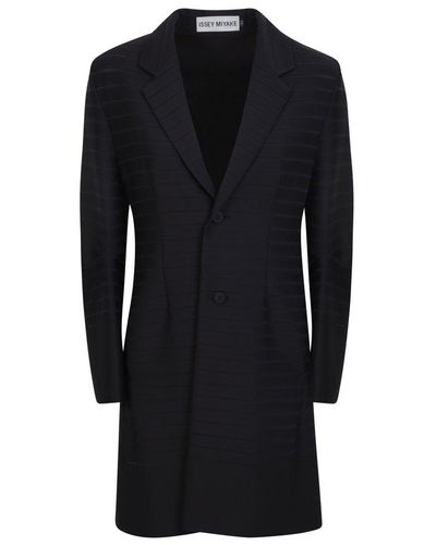 Issey Miyake Horizontal Striped Single-breasted Coat - Black