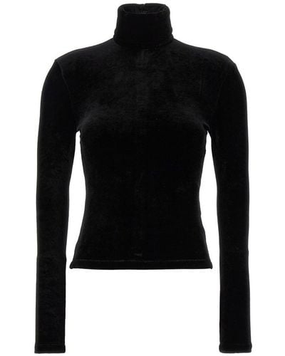 Saint Laurent Velvet Turtleneck Sweater - Black