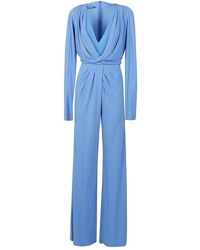 Alberta Ferretti V-neck Long-sleeved Jumpsuit - Blue