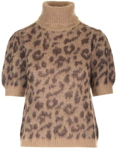 P.A.R.O.S.H. Animalier High Neck Jumper - Brown