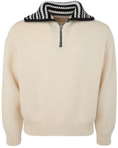Marni Zip-neck Knitted Sweater - Natural
