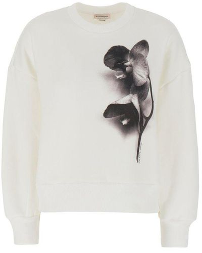 Alexander McQueen Photographic Orchid Cotton Sweatshirt - White