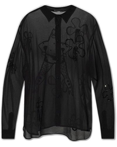 Gcds Buttoned Long-sleeved Shirt - Black
