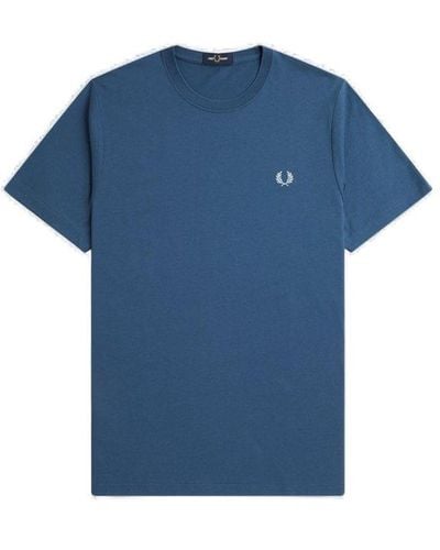 Fred Perry Logo-embroidered Crewneck T-shirt - Blue