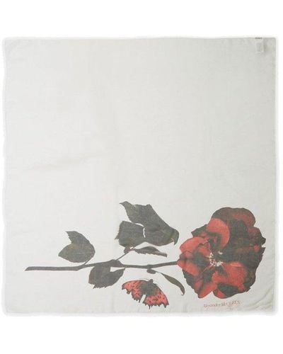 Alexander McQueen Floral Printed Shawl - White