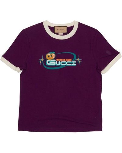 Gucci Logo Printed Crewneck T-shirt - Purple