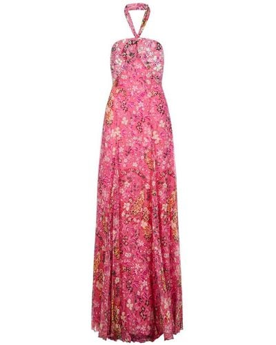 Etro Allover Floral Print Halterneck Maxi Dress - Pink