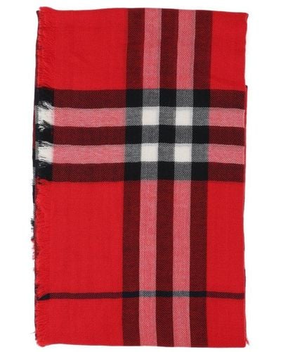 Burberry Checked Frayed-edge Scarf - Red