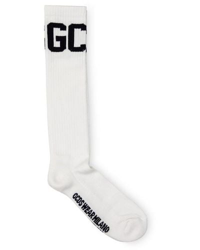 Gcds Logo-jacquard Ribbed Knit Socks - White