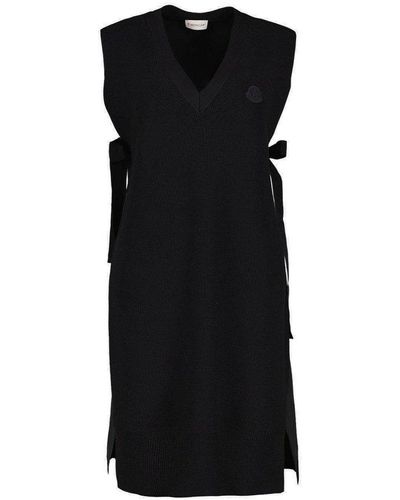 Moncler Logo Patch Drawstring Midi Dress - Black