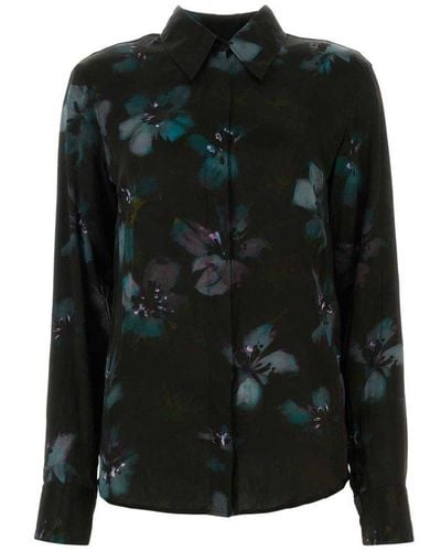 Dries Van Noten Floral Printed Buttoned Shirt - Black