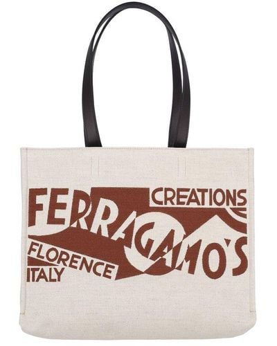 Ferragamo Logo Printed Tote Bag - White
