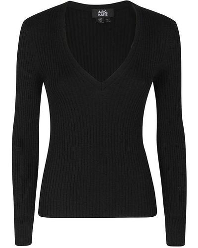 A.P.C. V-neck Ribbed-knit Jumper - Black