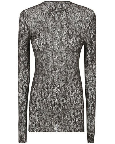 Uma Wang Side-slit Open-knit Crewneck Top - Grey