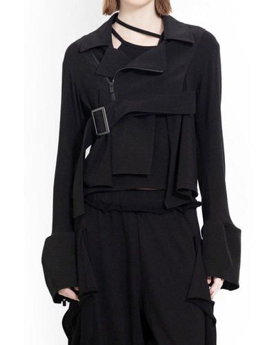 Yohji Yamamoto Ruffled Asymmetric Zipped Jacket - Black