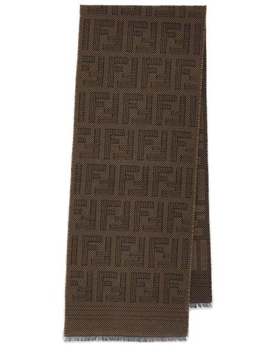 Fendi Ff Monogrammed Raffia Scarf - Brown