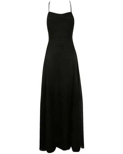Emporio Armani Striped Long Dress - Black