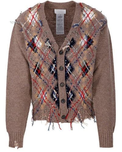 Maison Margiela Cut-out Detailed Knitted Cardigan - Brown
