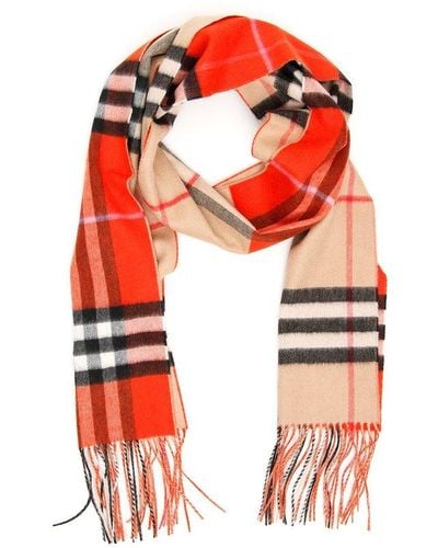 Burberry Reversible Giant Checked Fringed Scarf - Red