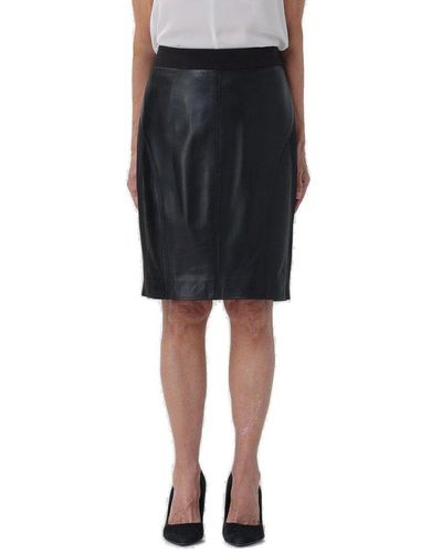 Pinko High-waist Zipped Leather Skirt - Black