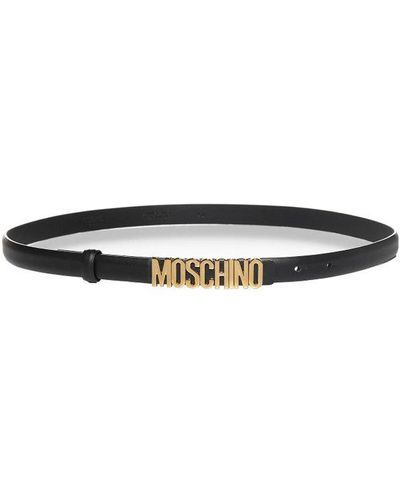 Moschino Logo Leather Thin Belt - Black