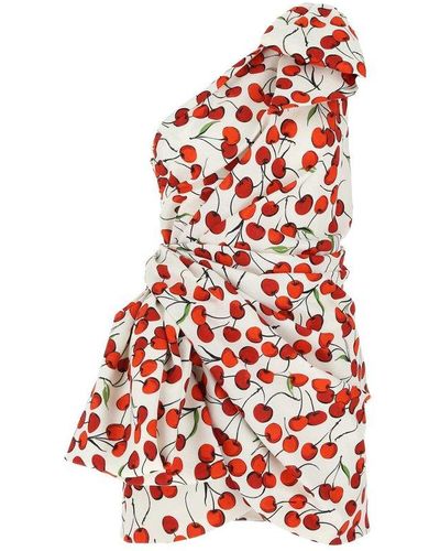 Saint Laurent Printed One-shoulder Mini Dress - Red