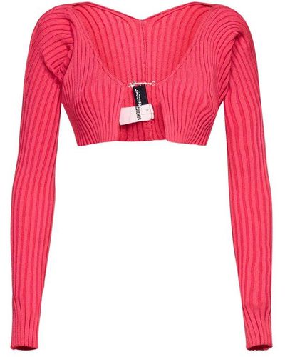 Jacquemus Ribbed Knit Cropped Cardigan - Pink