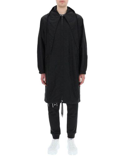 Versace Jacquard Zip-up Parka Coat - Black