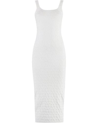Valentino Toile Iconograph Jacquard Sleeveless Midi Dress - White