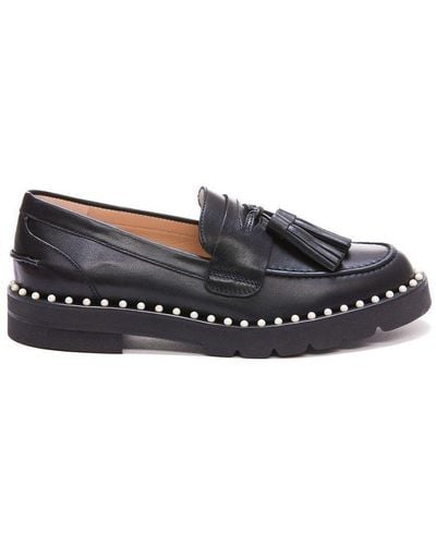 Stuart Weitzman Mila Pearl Embellished Loafers - Black