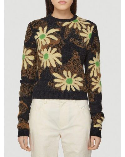 Nanushka Floral Knitted Crewneck Sweater - Black