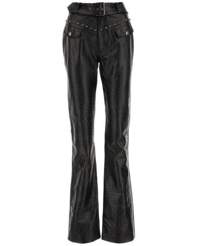 Alessandra Rich Embossed Leather Trousers - Black
