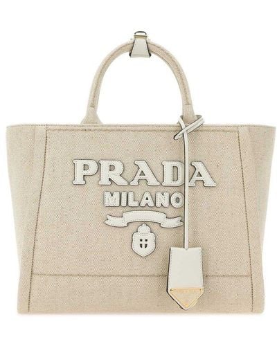 Prada Logo-detailed Tote Bag - Natural
