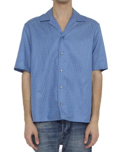 Dior All-over Logo Patterned Short-sleeved Shirt - Blue