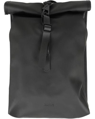 Rains Rolltop Logo Detailed Mini Backpack - Black