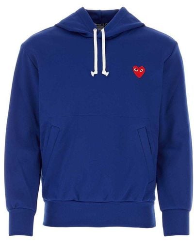COMME DES GARÇONS PLAY Heart Embroidered Drawstring Hoodie - Blue