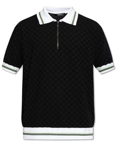 Versace Logo-embroidered Polo Shirt, - Black