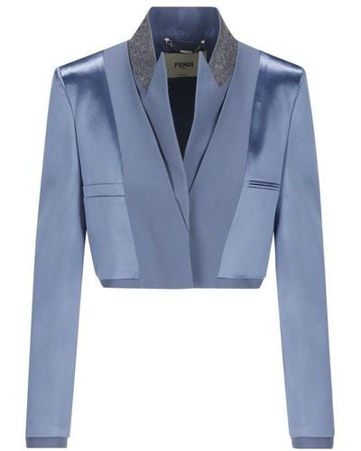 Fendi Tailored Cropped Suit Jacket - Blue