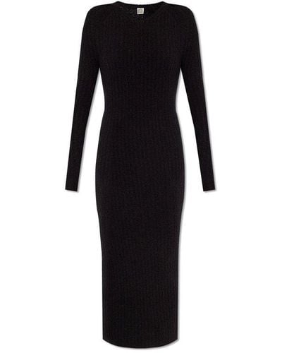 Totême Ribbed Dress With Long Sleeves, - Black