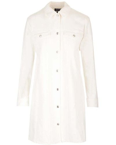 A.P.C. Long-sleeved Shirt Dress - White