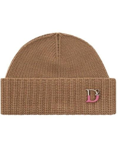 DSquared² Beanie With Logo, - Brown