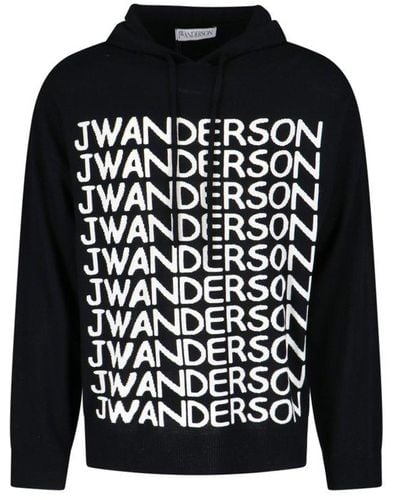 JW Anderson Logo-intarsia Knitted Hoodie - Black