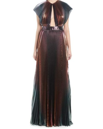 Givenchy Metallic-ombre Plisse Cutout Gown