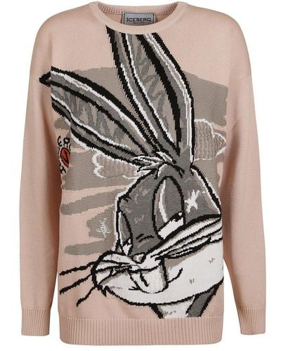 Iceberg Bugs Bunny Intarsia Crewneck Sweater - Gray